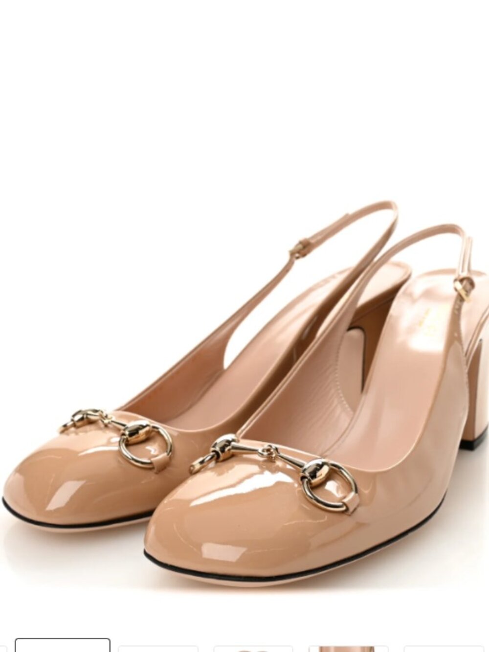 Gucci Patent Leather Slingback Pumps Size 7 Beige Horsebit Preppy Old Money 90s